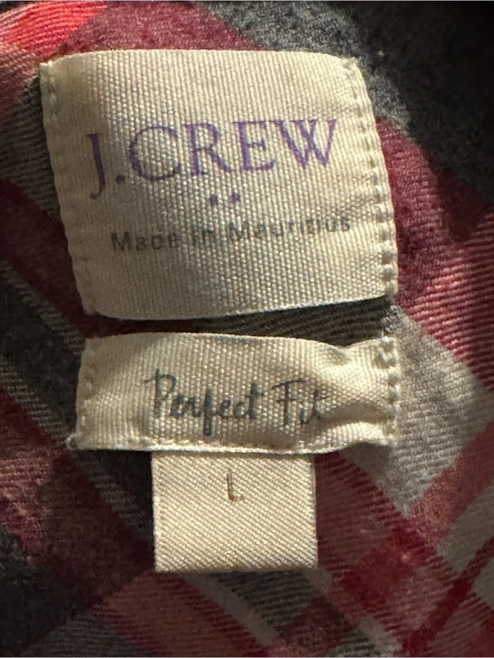 J. Crew Perdect Fit. Size L. pink and gray , Gray/Cream Plaid Button-Down